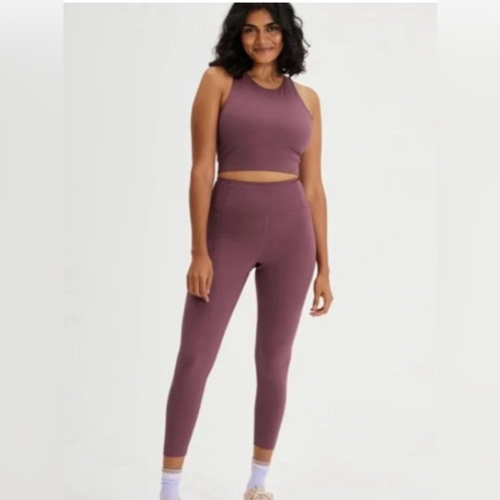 Girlfriend Collective Ribbed Hi-Rise Legging Goji Berry Dusty Pink Rose Medium